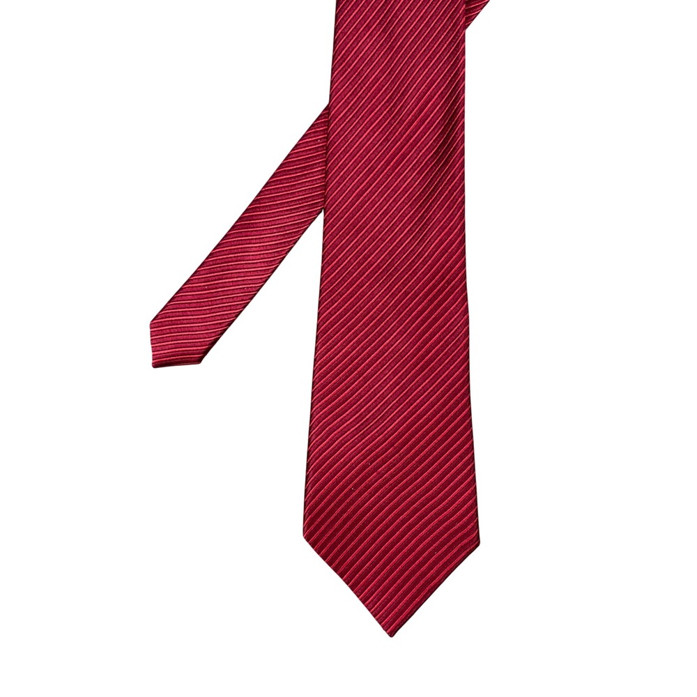 Unbranded Burgundy Red Silk Ribbed Diagonal Stripe Necktie Mens One Size